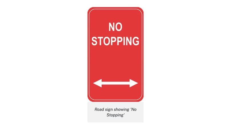 Un panneau No Stopping signifie que vous ne pouvez pas vous arrêter dans cette zone, sauf en cas d'urgence.  (Image : nsw.gov.au)